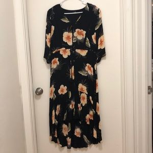 Hibiscus patterned button down dress